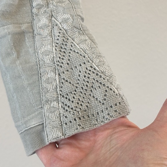 Sundance Waffle Knit Lace Cuff Cowlneck Top Womens M Gray Boho Thermal - Picture 6 of 8